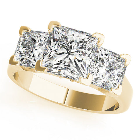 Yellow gold Three-Stone Round Cut Diamond Ring with Channel Set Band and Four-Prong Setting