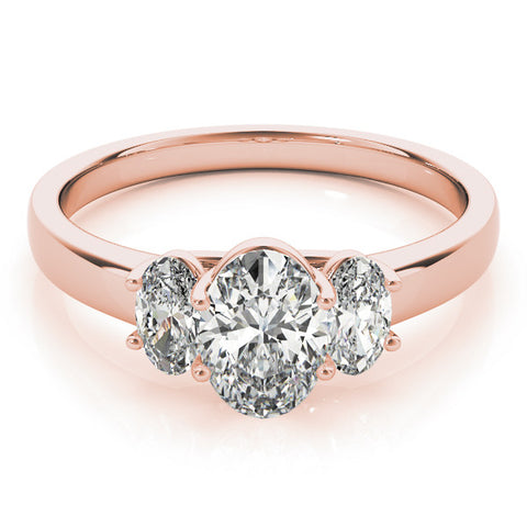 Rose gold Oval Three-Stone Diamond Ring with Prong Setting on a Classic Band
