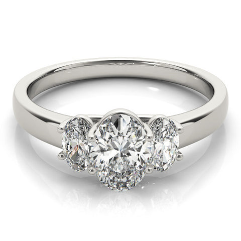 White gold Oval Three-Stone Diamond Ring with Prong Setting on a Classic Band