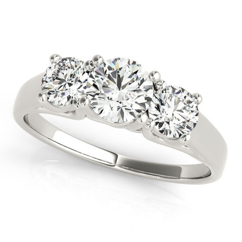 White gold Three-Stone Round Cut Solitaire Ring with Classic Band and Prong Setting