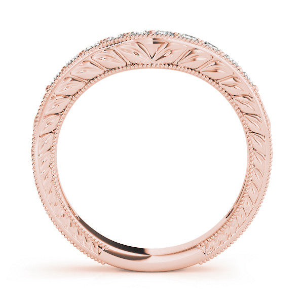 Rose gold Milgrain Round Diamond Curved Eternity Band with Pavé Setting 2