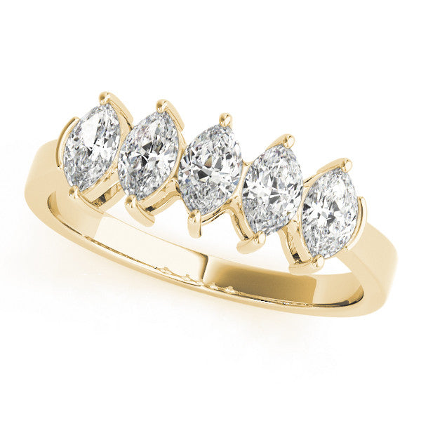 Yellow gold Five Stone Marquise Diamond Prong Set White Gold Band 1