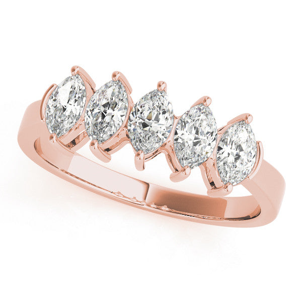 Rose gold Five Stone Marquise Diamond Prong Set White Gold Band 1