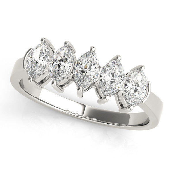 White gold Five Stone Marquise Diamond Prong Set White Gold Band 1