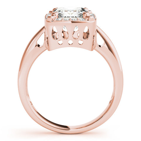 Rose gold Emerald Cut Diamond Halo Engagement Ring with Split Shank and Four-Prong Setting
