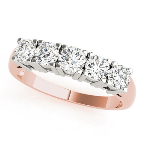 Rose gold Five-Stone Round Diamond Prong Set White Gold Band 1