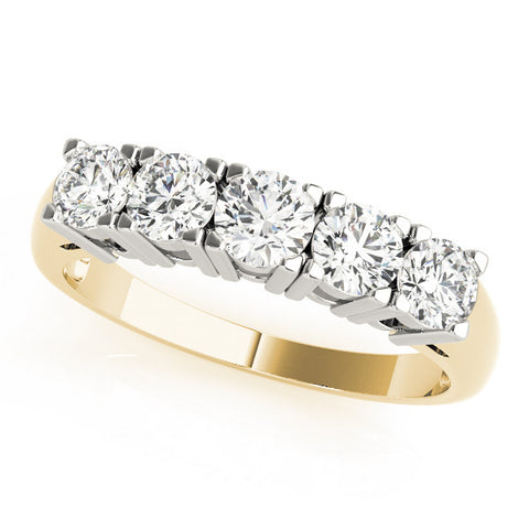 Yellow gold Five-Stone Round Diamond Prong Set White Gold Band 1