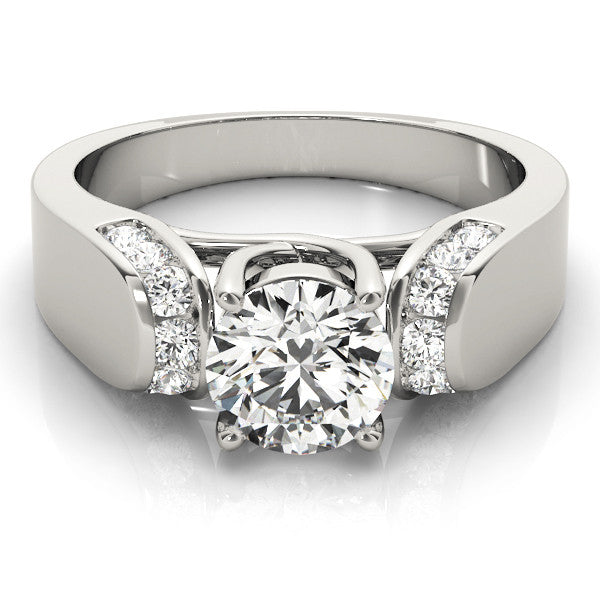 10K White Gold 2.01 Carat F VS1 Round Cut Diamond Channel Set Solitaire Ring with Four-Prong Setting