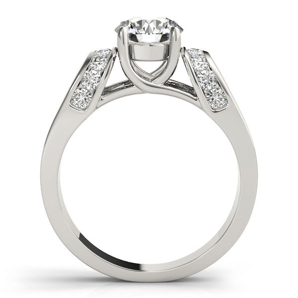 10K White Gold 2.01 Carat F VS1 Round Cut Diamond Channel Set Solitaire Ring with Four-Prong Setting
