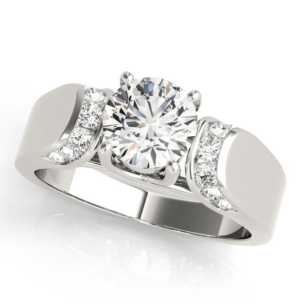 10K White Gold 2.01 Carat F VS1 Round Cut Diamond Channel Set Solitaire Ring with Four-Prong Setting