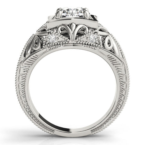 Platinum Round Brilliant Milgrain Filigree Solitaire with Bezel and Prong Setting