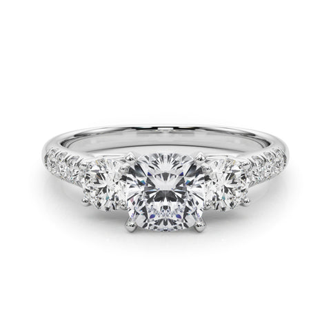 White gold Three-Stone Cushion Cut Diamond Pavé Band with Four-Prong Setting