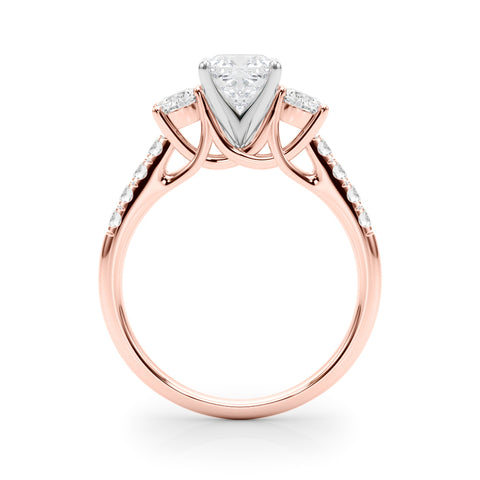 Rose gold Three-Stone Cushion Cut Diamond Pavé Band with Four-Prong Setting