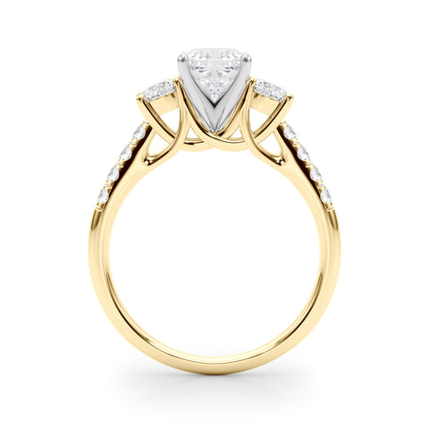 Yellow gold Three-Stone Cushion Cut Diamond Pavé Band with Four-Prong Setting