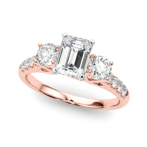 Rose gold Three-Stone Emerald Cut Diamond Pavé Band with Four-Prong Setting