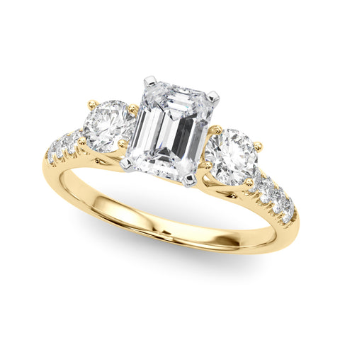 Yellow gold Three-Stone Emerald Cut Diamond Pavé Band with Four-Prong Setting