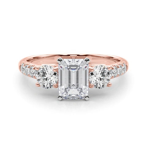 Rose gold Three-Stone Emerald Cut Diamond Pavé Band with Four-Prong Setting