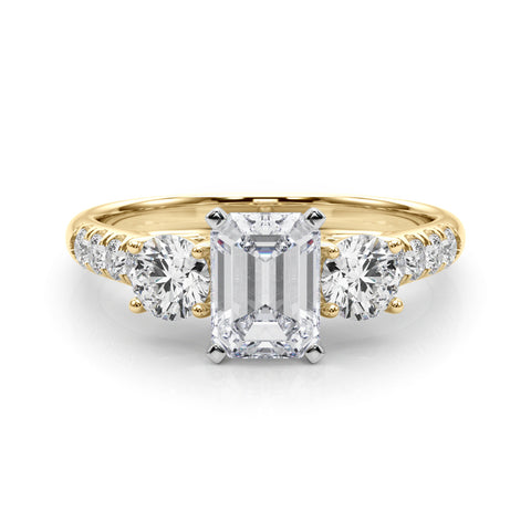 Yellow gold Three-Stone Emerald Cut Diamond Pavé Band with Four-Prong Setting