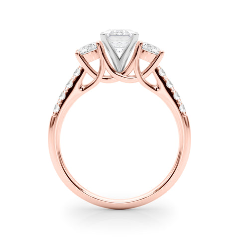 Rose gold Three-Stone Emerald Cut Diamond Pavé Band with Four-Prong Setting