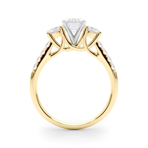 Yellow gold Three-Stone Emerald Cut Diamond Pavé Band with Four-Prong Setting