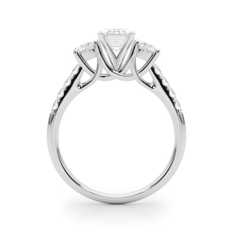 White gold Three-Stone Emerald Cut Diamond Pavé Band with Four-Prong Setting