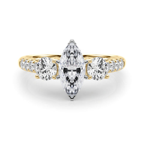 Yellow gold Three-Stone Marquise Cut Diamond Pavé Band with Four-Prong Setting