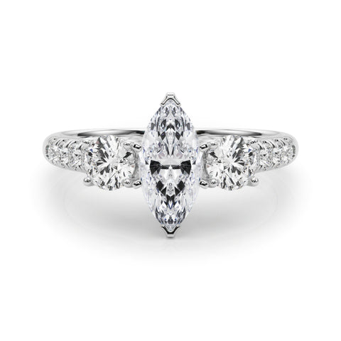 White gold Three-Stone Marquise Cut Diamond Pavé Band with Four-Prong Setting