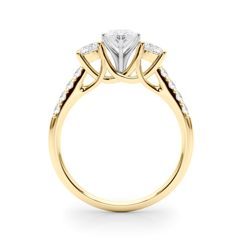 Yellow gold Three-Stone Marquise Cut Diamond Pavé Band with Four-Prong Setting