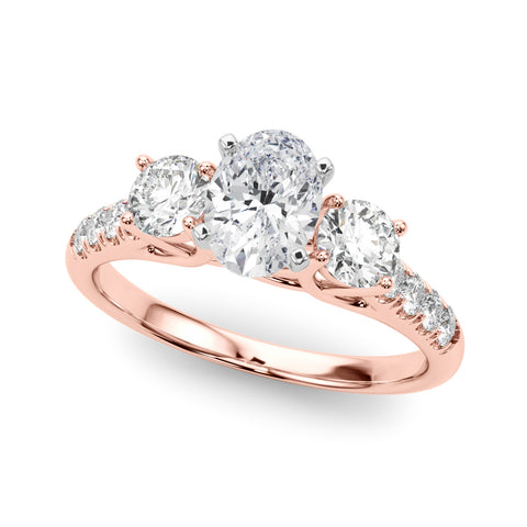 Rose gold Three-Stone Oval Cut Diamond Pavé Band with Four-Prong Setting