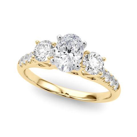 Yellow gold Three-Stone Oval Cut Diamond Pavé Band with Four-Prong Setting