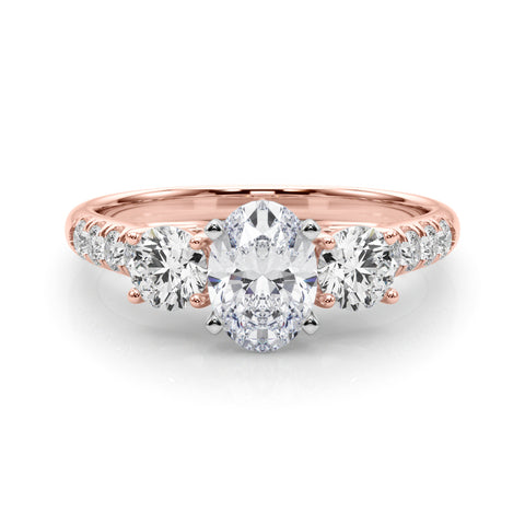 Rose gold Three-Stone Oval Cut Diamond Pavé Band with Four-Prong Setting