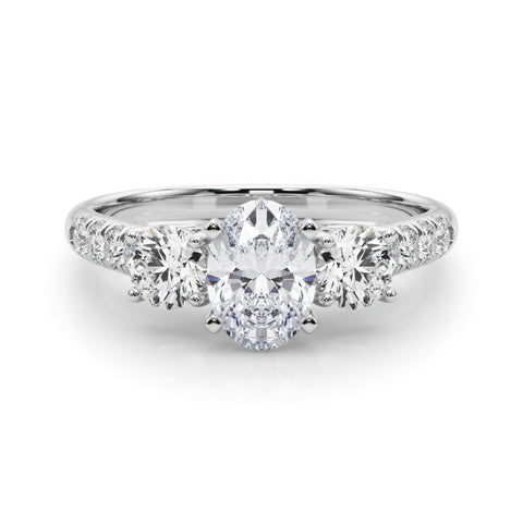 White gold Three-Stone Oval Cut Diamond Pavé Band with Four-Prong Setting