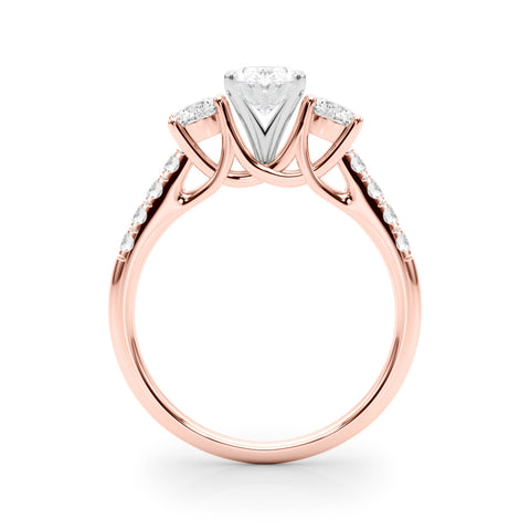 Rose gold Three-Stone Oval Cut Diamond Pavé Band with Four-Prong Setting