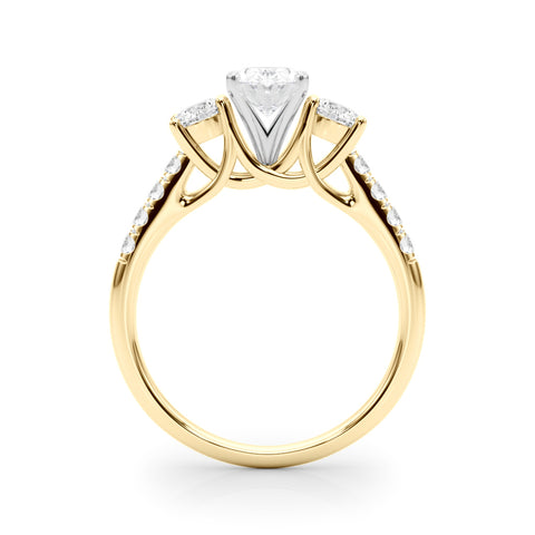 Yellow gold Three-Stone Oval Cut Diamond Pavé Band with Four-Prong Setting