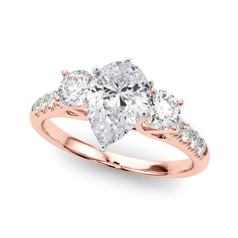 Rose gold Three-Stone Pear Cut Diamond Pavé Band with Four-Prong Setting