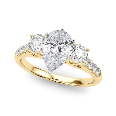 Yellow gold Three-Stone Pear Cut Diamond Pavé Band with Four-Prong Setting