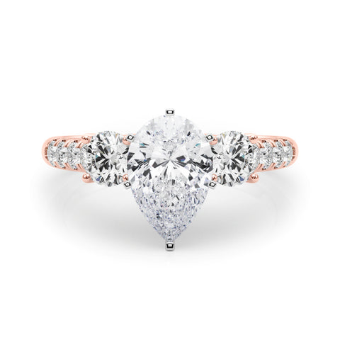 Rose gold Three-Stone Pear Cut Diamond Pavé Band with Four-Prong Setting