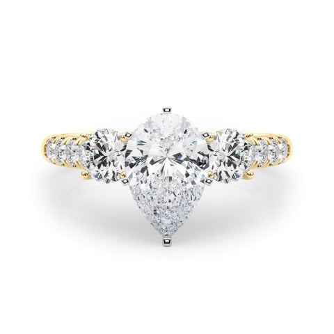 Yellow gold Three-Stone Pear Cut Diamond Pavé Band with Four-Prong Setting