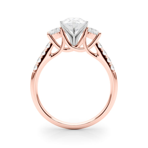 Rose gold Three-Stone Pear Cut Diamond Pavé Band with Four-Prong Setting