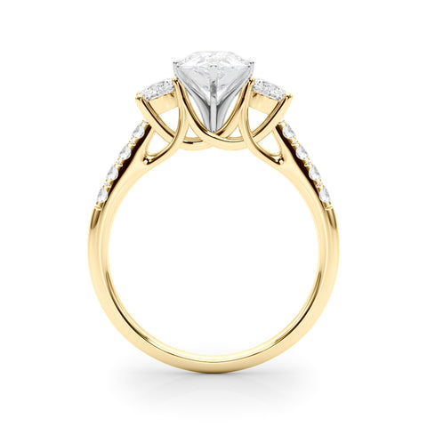 Yellow gold Three-Stone Pear Cut Diamond Pavé Band with Four-Prong Setting