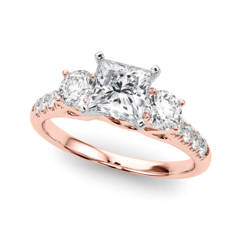 Rose gold Three-Stone Princess Cut Diamond Pavé Band with Four-Prong Setting