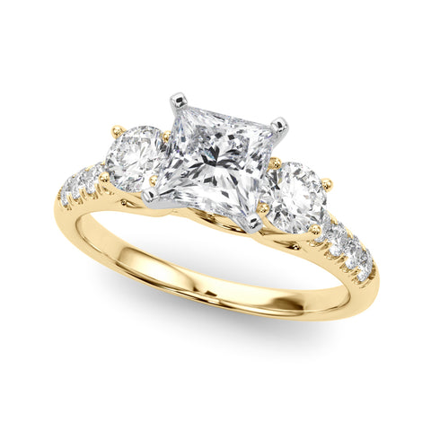 Yellow gold Three-Stone Princess Cut Diamond Pavé Band with Four-Prong Setting