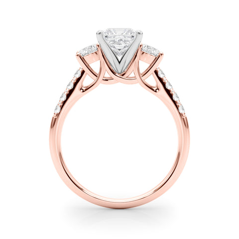 Rose gold Three-Stone Princess Cut Diamond Pavé Band with Four-Prong Setting