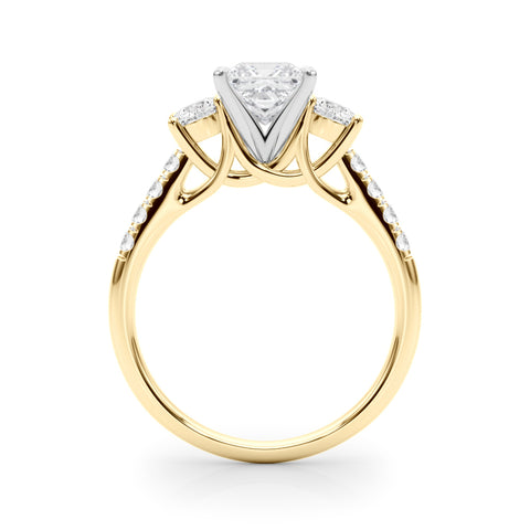 Yellow gold Three-Stone Princess Cut Diamond Pavé Band with Four-Prong Setting