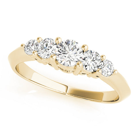 Yellow gold Five-Stone Round Brilliant Diamond Prong Set White Gold Band 1