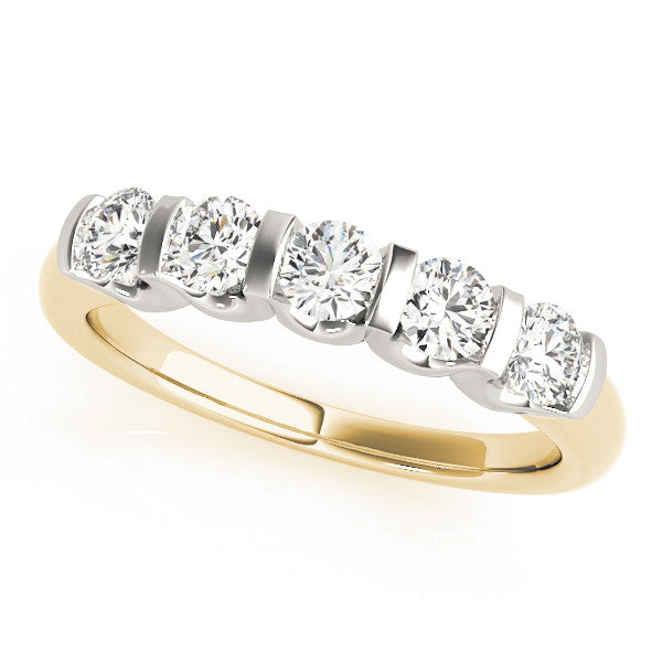 Yellow gold Five-Stone Round Diamond Channel Set White Gold Band 1