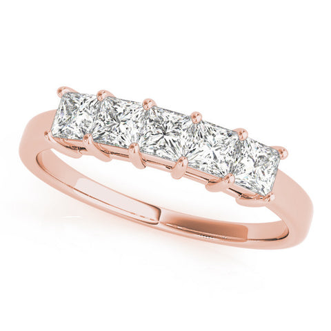 Rose gold Princess Cut Five-Stone Diamond White Gold Band with Prong Setting 1