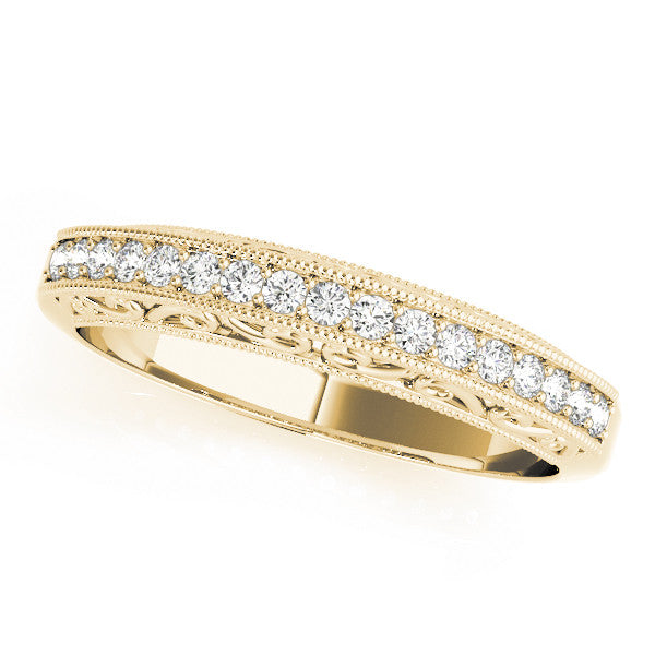 Yellow gold Round Diamond Pavé Milgrain White Gold Eternity Band 1
