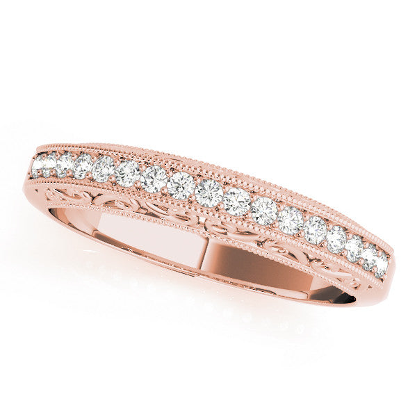 Rose gold Round Diamond Pavé Milgrain White Gold Eternity Band 1