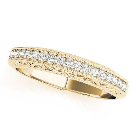 Yellow gold Round Diamond Pavé Milgrain White Gold Eternity Band 1